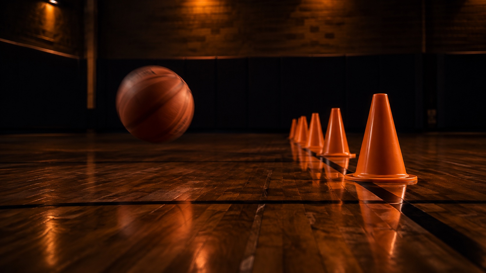 Skill-development drills set up on the court at WE